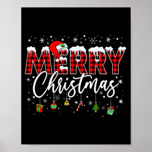 Póster Feliz Navidad Buffalo Plaid Rojo Santa Familia Xma