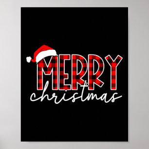 Póster Feliz Navidad Buffalo Red Plaid Santa Hat Xmas P