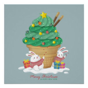 Póster Feliz Navidad: Bunnies y helados