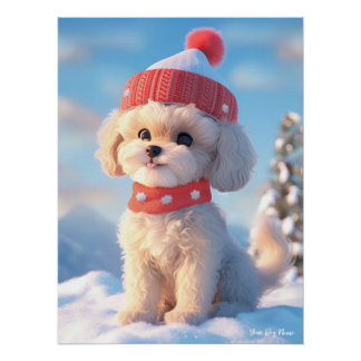 Póster Feliz Navidad, cachorro de perro caniche 02 - Feli