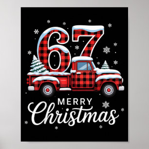 Póster Feliz Navidad Camioneta Cuadros Rojos Familia Búfa