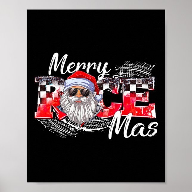 Póster Feliz Navidad Carro de Navidad Carreras Papá Noel  (Frente)