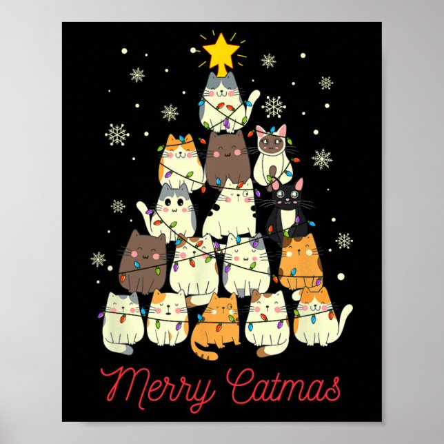 Póster Feliz Navidad Cat Árbol de Navidad Gato Amante (Frente)