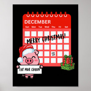 Póster Feliz Navidad Cerdo Santa Xmas Calendario Divertid