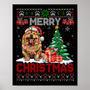 Póster Feliz Navidad Chow Perro Perro Chow Familia Feo Xm