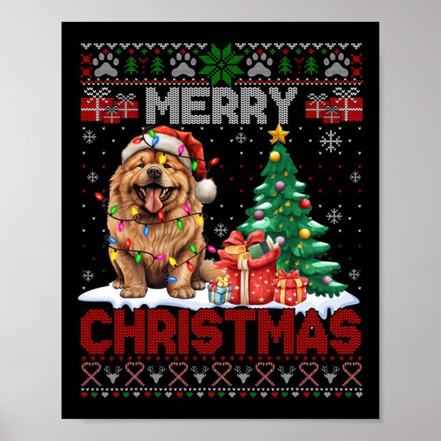 Póster Feliz Navidad Chow Perro Perro Chow Familia Feo Xm (Frente)