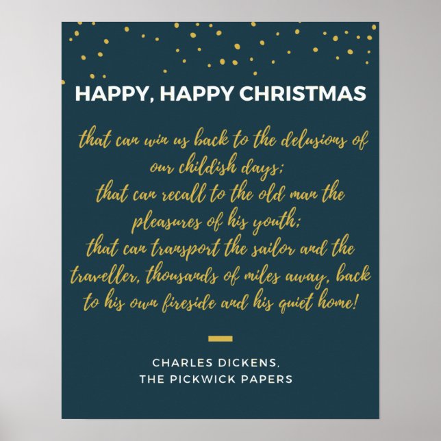 Póster Feliz Navidad - cita de Charles Dickens (Frente)