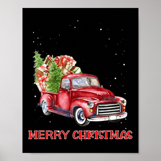 Póster Feliz Navidad Clic Red Truck Tree Family Navidad (Frente)
