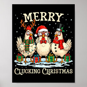 Póster Feliz Navidad Clucking Pollo Granja Animal Navidad