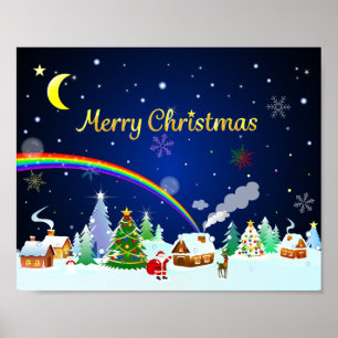 Póster Feliz Navidad con la luna creciente