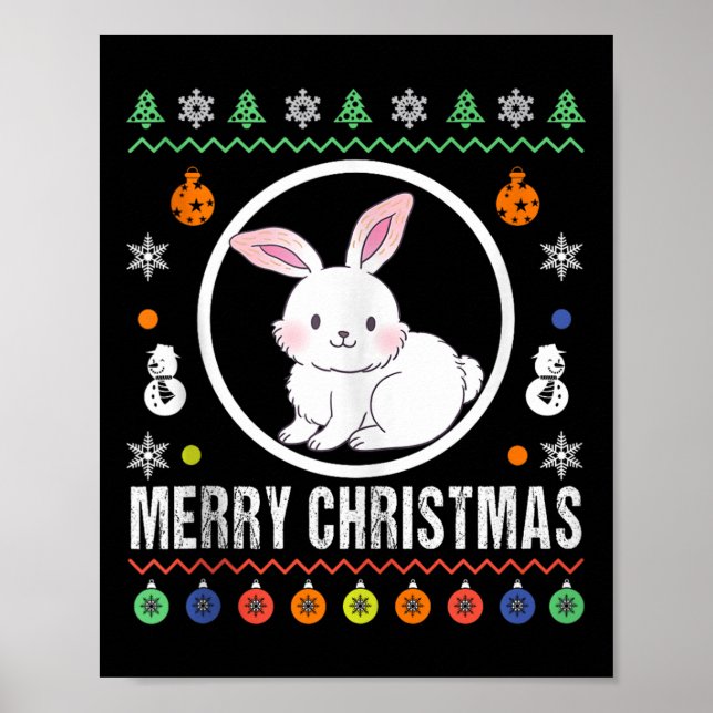 Póster Feliz Navidad Conejo Jersey Feo Suéter Navidad Jer (Frente)