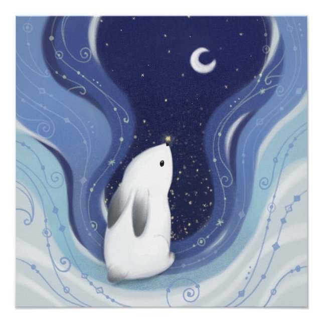 Póster Feliz Navidad: Conejo, la luna y las estrellas (Anverso)