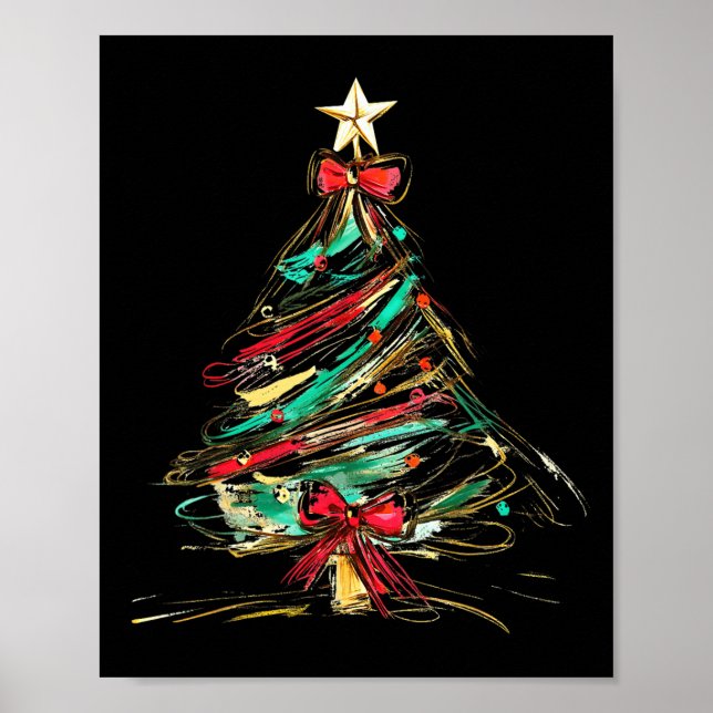 Póster Feliz Navidad Coquette Bow Xmas Tree Family Paja (Frente)