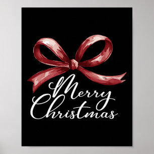 Póster Feliz Navidad Coquette Roja Bow Merry Y Brillante