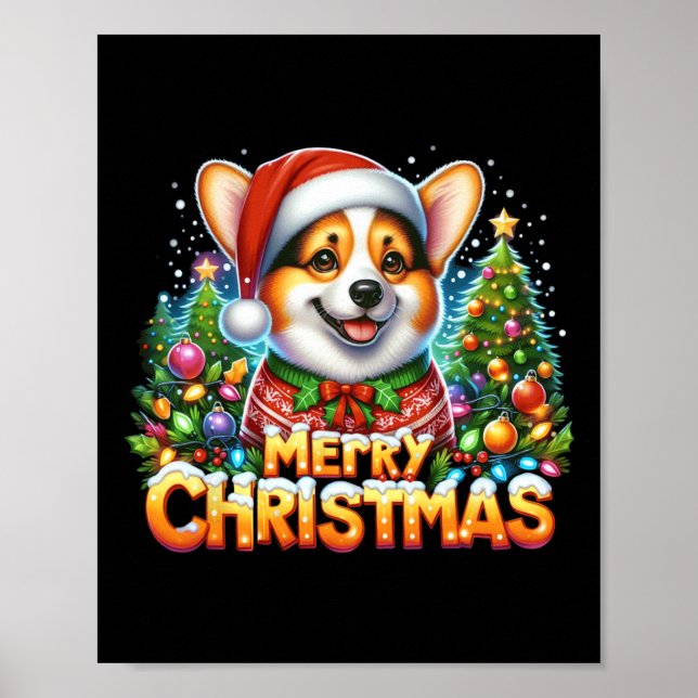 Póster Feliz Navidad Corgi Perro Corgmas coincidiendo Nav (Frente)