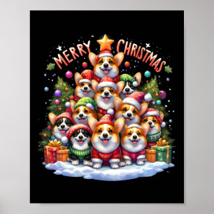 Póster Feliz Navidad Corgmas Corgi Perro Árbol de Navidad