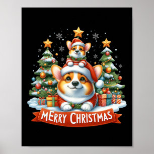 Póster Feliz Navidad Corgmas Corgi Perro coincidiendo con