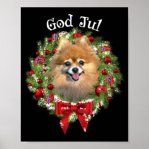Póster Feliz Navidad Corona de Navidad Perro Pomerania No