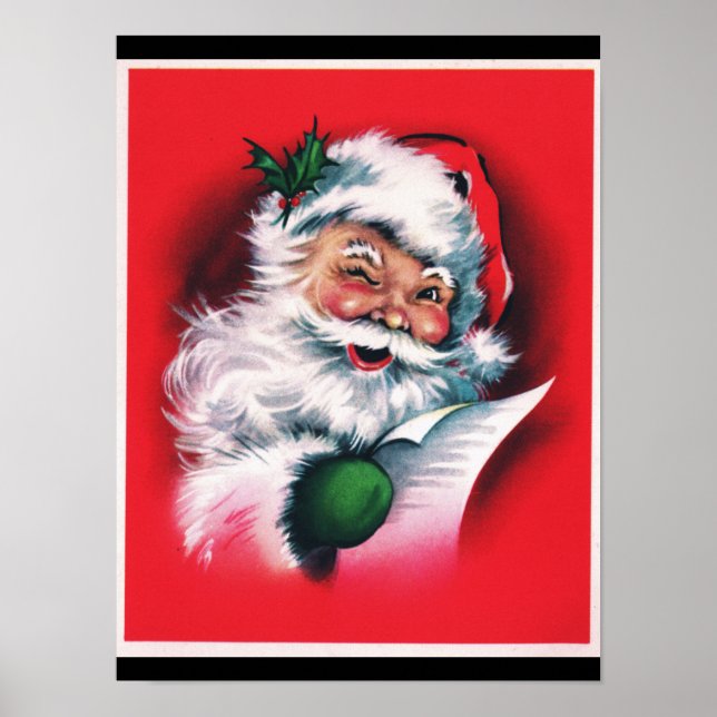Póster Feliz Navidad, cosecha, retro, Santa Claus, feliz  (Frente)