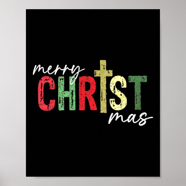 Póster Feliz Navidad Cristiano Jesús Cruz Fe Religi (Frente)