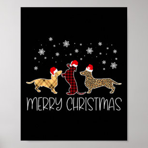 Póster Feliz Navidad Cute Plaid Leopard Doxie Perro X-mas