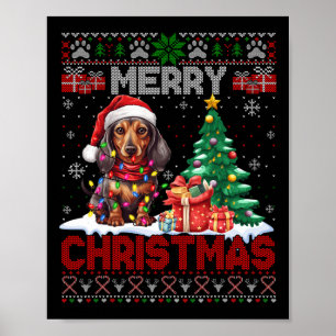 Póster Feliz Navidad Dachshund Dog Lover Familia Feo Xm