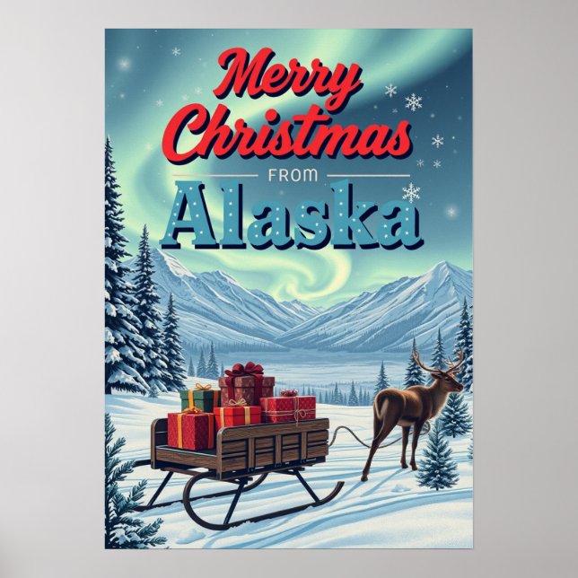 Póster Feliz Navidad desde Alaska Retro (Frente)