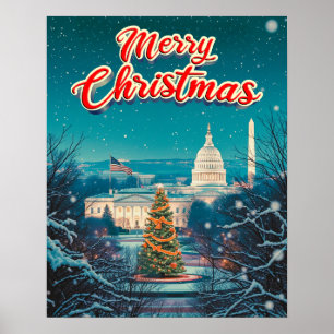 Póster Feliz Navidad desde Washington Vintage Retro