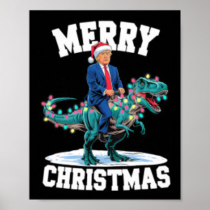 Póster Feliz Navidad Dino Donald Trump Dinosaur T-rex X