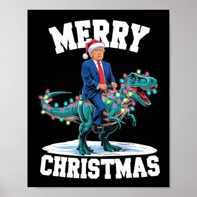 Póster Feliz Navidad Dino Donald Trump Dinosaur T-rex X (Frente)