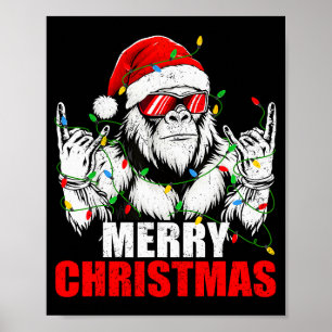 Póster Feliz Navidad Divertido Vintage Bigfoot Rock On Na