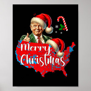 Póster Feliz Navidad Donald Trump Mapa de Cobertura Roja