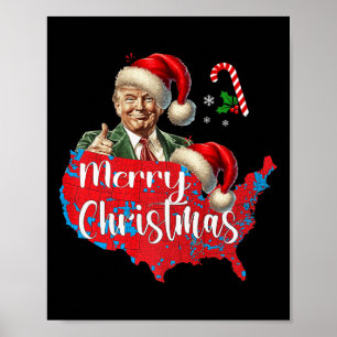 Póster Feliz Navidad Donald Trump Mapa de cobertura roja 
