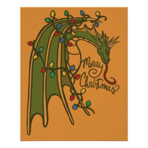 Póster Feliz Navidad Dragón Geeks Fiestas