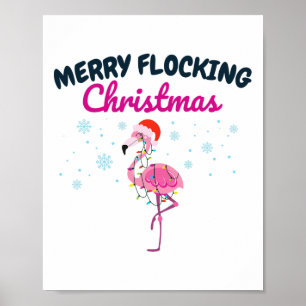 Póster Feliz Navidad en bandada Tropical Flamenco de Flor