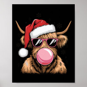 Póster Feliz Navidad en la Highland Cow Diseño Nochebuena