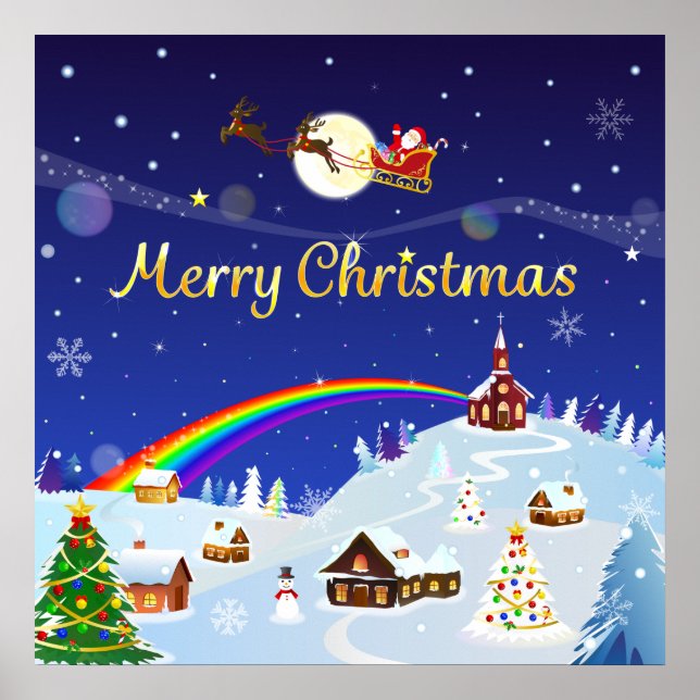 Póster Feliz Navidad en plena luna (Frente)