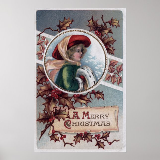 Póster Feliz Navidad en ropa de invierno (Frente)