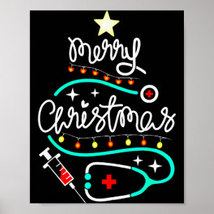 Póster Feliz Navidad Enfermera Doctor Estetoscopio Navida