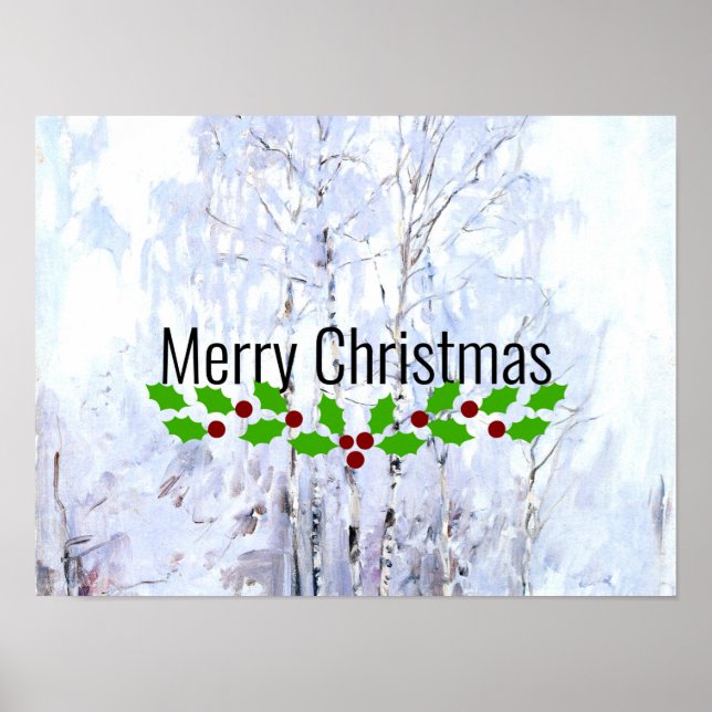 Póster Feliz Navidad, Escena de invierno de los Birch Tre (Frente)