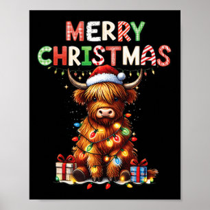 Póster Feliz Navidad Escocia Highland Cow Xmas Farm An