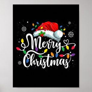 Póster Feliz Navidad Familia Matanza Santa Hat Luces X