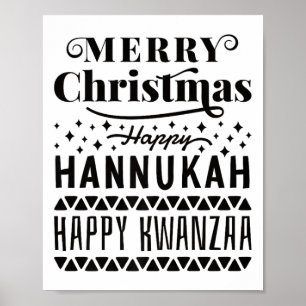 Póster Feliz Navidad Feliz Hanukkah Feliz Kwanzaa