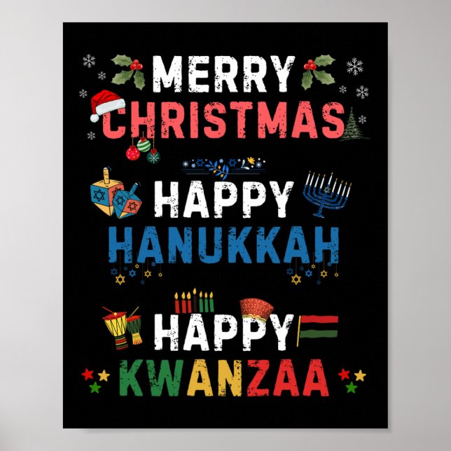Póster Feliz Navidad Feliz Hanukkah Feliz Kwanzaa 10 (Frente)