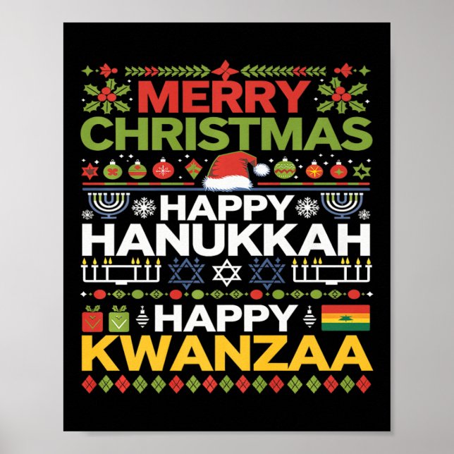 Póster Feliz Navidad Feliz Hanukkah Feliz Kwanzaa 12 (Frente)
