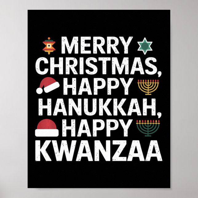 Póster Feliz Navidad Feliz Hanukkah Feliz Kwanzaa 15 (Frente)