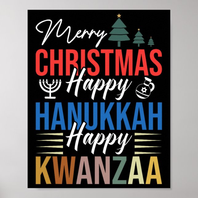 Póster Feliz Navidad Feliz Hanukkah Feliz Kwanzaa 3 (Frente)