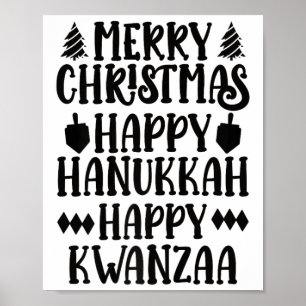 Póster Feliz Navidad Feliz Hanukkah Feliz Kwanzaa Premi