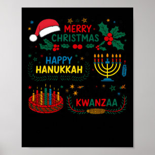 Póster Feliz Navidad Feliz Hanukkah Y Feliz Kwanzaa