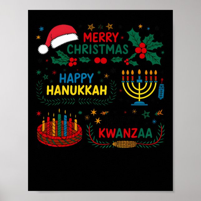 Póster Feliz Navidad Feliz Hanukkah Y Feliz Kwanzaa (Frente)